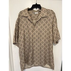 Bachrach Silk Button Up Short Sleeve Button Geometric Pattern Shirt Men's Size L